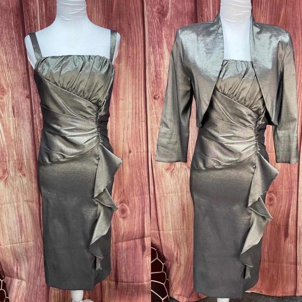 R&M Richards 2pc iridescent mother of the bride dress with shrug women’s size 6 - Picture 1 of 17